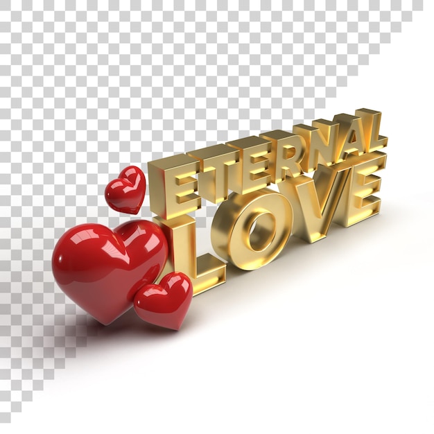 PSD 3d ewige liebe text für valentinstag feier gold rendern mit herz