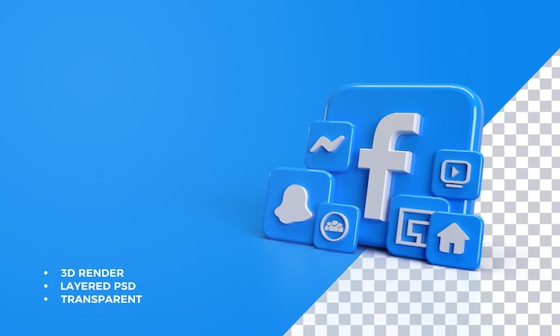 PSD 3d facebook mit symbol in facebook-anwendung