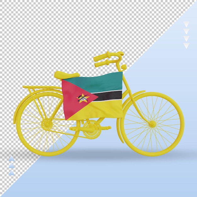 3d-fahrradtag mosambik-flagge, die vorderansicht wiedergibt
