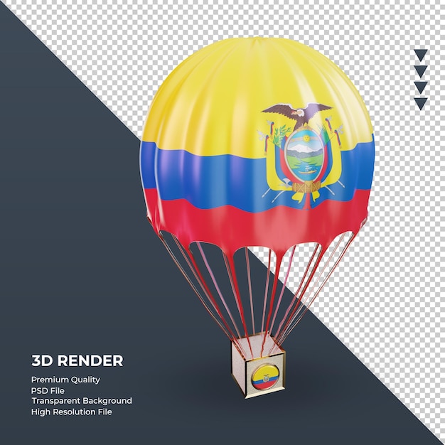 3D Fallschirm Ecuador Flagge Rendering linke Ansicht
