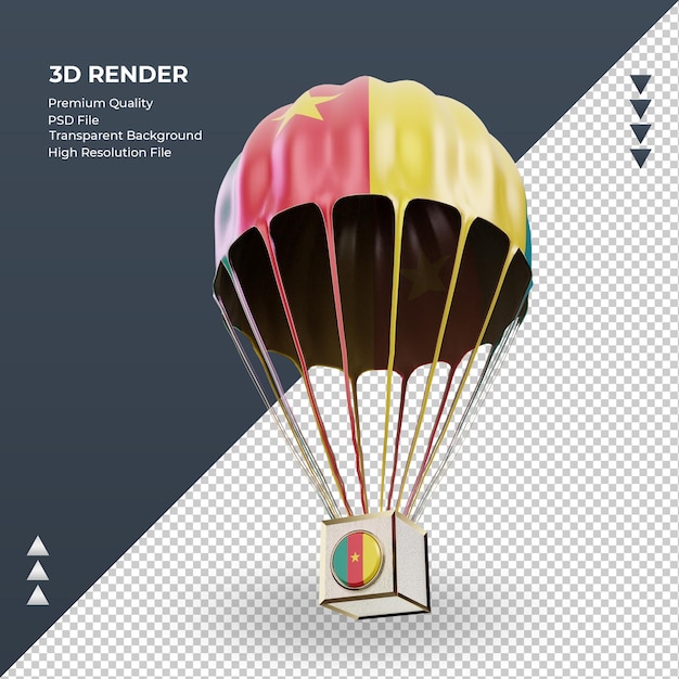 3D Fallschirm Kamerun Flagge Rendern rechte Ansicht
