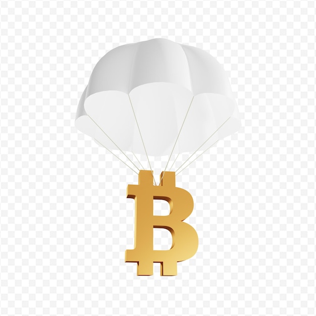 3D-Fallschirm mit einem Bitcoin-Zeichen isoliert 3D-Rendering