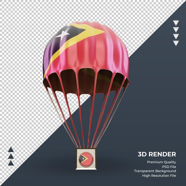 3D Fallschirm Timor Leste Flagge Rendering Vorderansicht