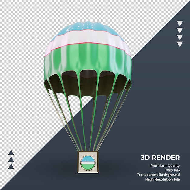 3D Fallschirm Usbekistan Flagge Rendering Vorderansicht