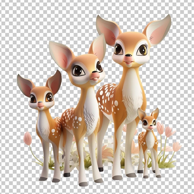 PSD 3d família de veados de desenho animado clipart png sublimação ilustração gráfica de representação animal