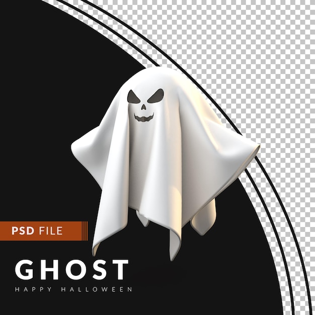 PSD 3d fantasma voador feliz dia das bruxas isolado fundo