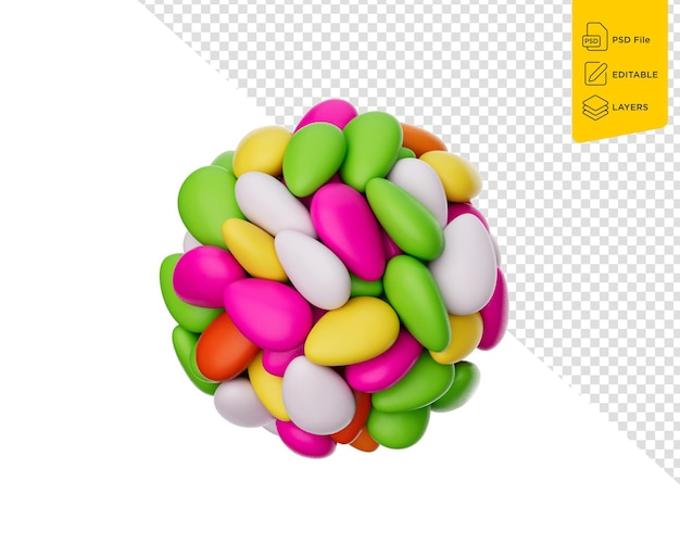 3d-farbenfrohe mandel-süßigkeiten zucker beschichtete mandel-candy-kugel auf isoliertem hintergrund 3d-illustration