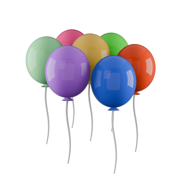 3D-farbige Ballons Elementgruppe isoliert auf weiß