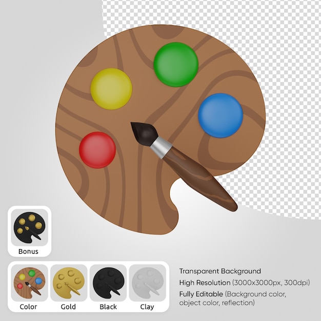 3D-Farbpalette und Pinsel