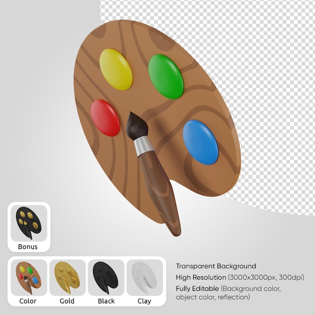 3D-Farbpalette und Pinsel