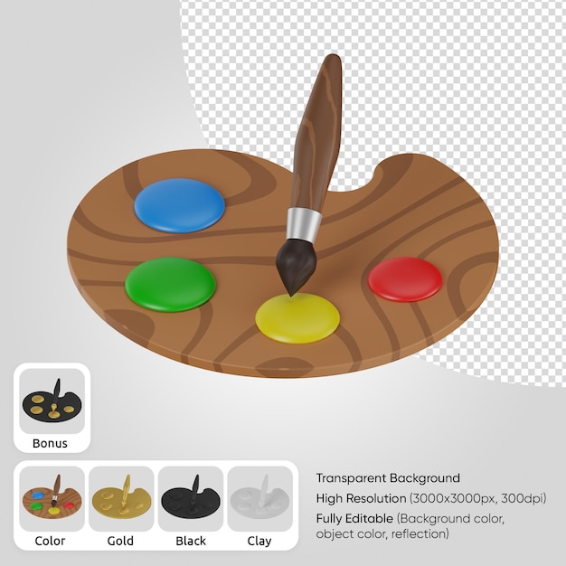 3D-Farbpalette und Pinsel