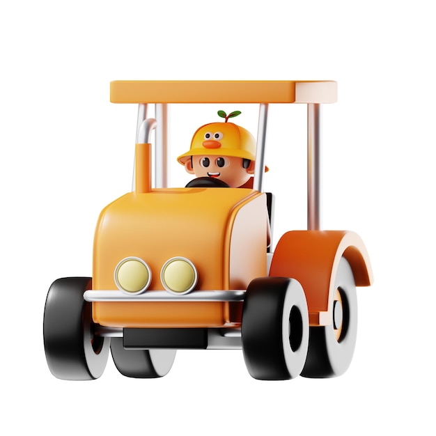 3d Farmer Boy With Yellow Hat Driving Tractor Pose