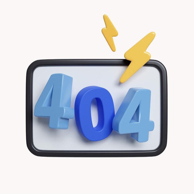 3D-Fehler 404 Seite nicht gefunden Seite nicht gefunden Text etwas ist schief gelaufen Symbol isoliert auf weißem Hintergrund 3D-Rendering-Illustration Beschneidungspfad
