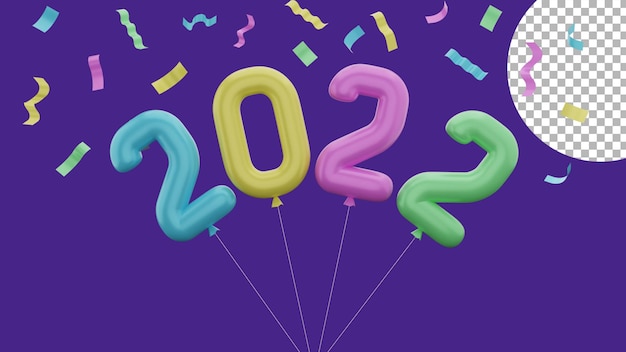 3d feliz ano novo 2022 balão colorido festa papel confete conceito de alta qualidade