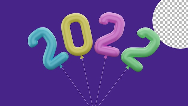 3d feliz ano novo 2022 conceito de rotação de balões coloridos de alta qualidade