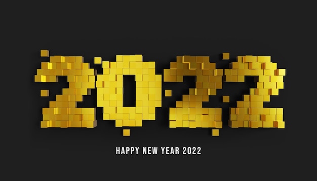 3d feliz año nuevo 2022 golden number