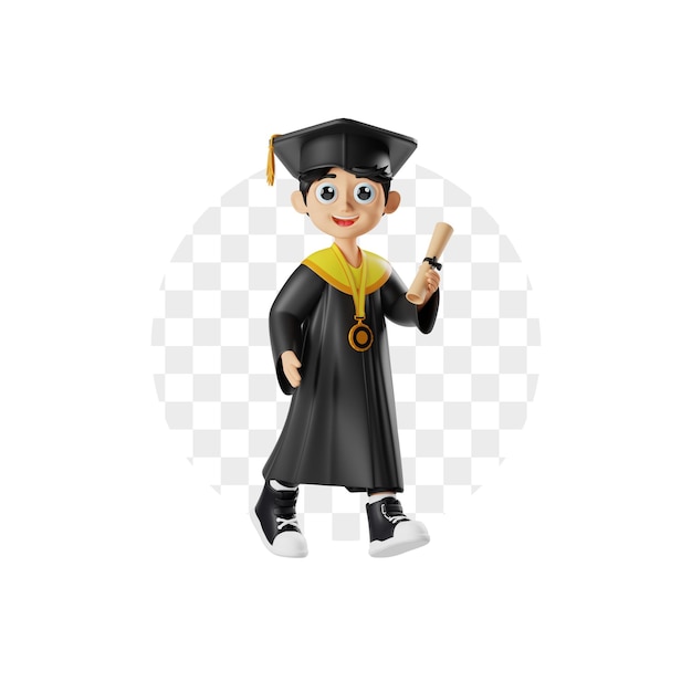 3D-Figur mit einem Diplom und einer Medaille