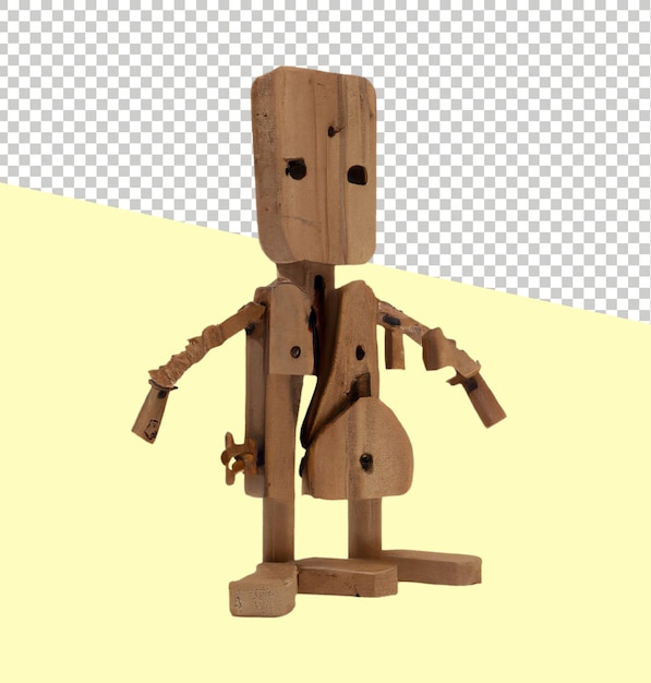 3D de una figura de monstruo hecha con piezas de madera