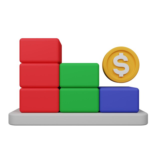 3D-Financial-Down-Bar-Chart-Symbol isoliert auf dem transparenten Hintergrund