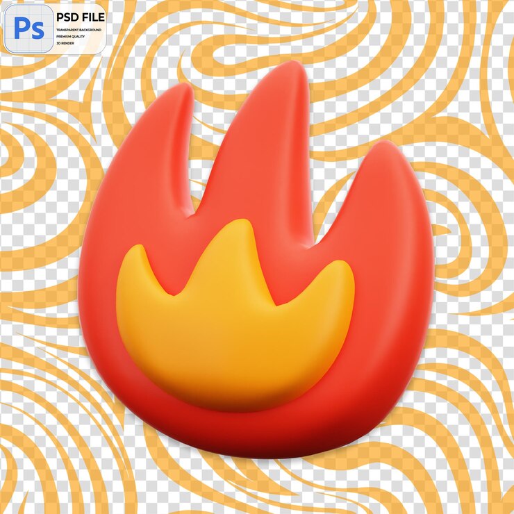 PSD 3d fire render icon isolado png ilustração psd template