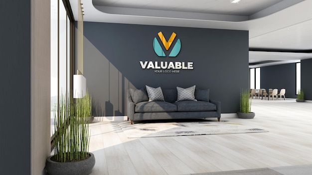 3d-firmenlogo-mockup im wartezimmer der bürolobby