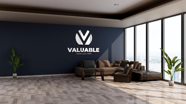 3d-firmenwand-logo-mockup im wartezimmer der luxusbüro-lobby