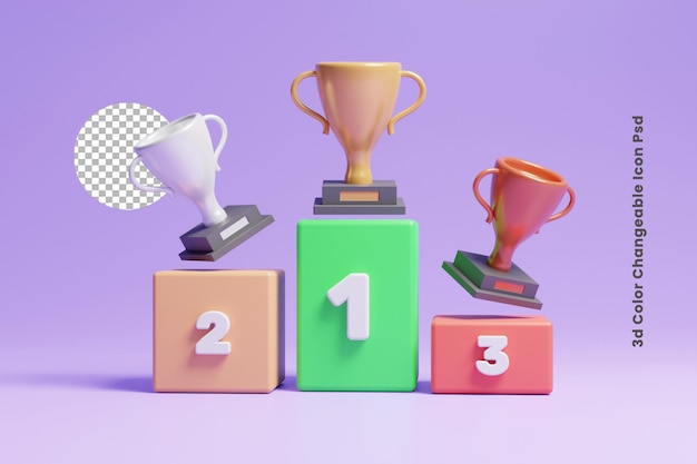 3D First Second Third Winner Award Trophäe oder 3D Business Leadership Concept Icon