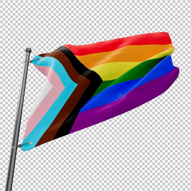 3d-flagge der progress-pride mit durchsichtigem hintergrund