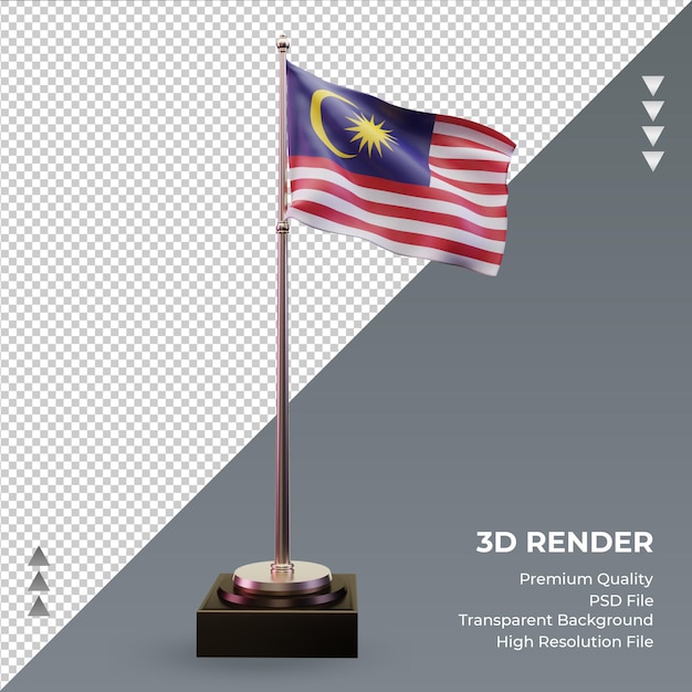 3d-flagge malaysia, die rechte ansicht rendert