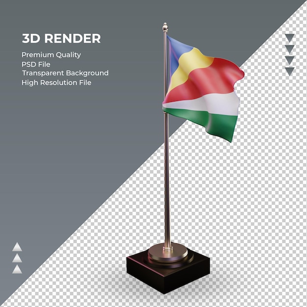 3d-flagge seychellen, die rechte ansicht rendern