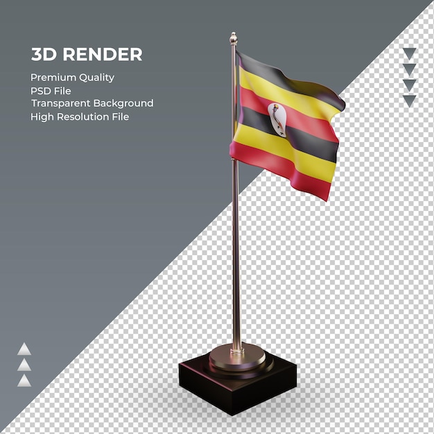 3d-flagge uganda, die rechte ansicht rendert