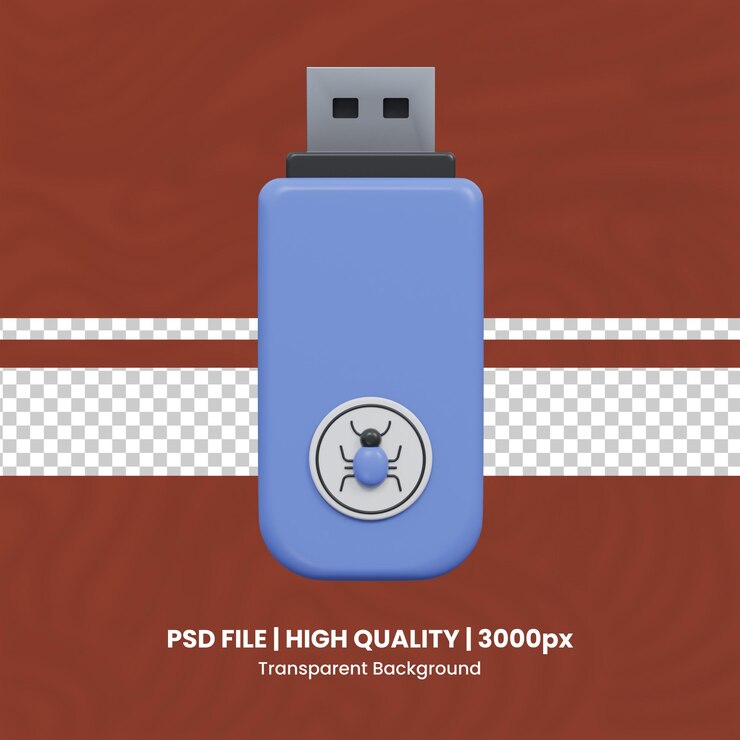 PSD 3d flash disk virus ciberseguridad 3d conjunto de fondo transparente psd