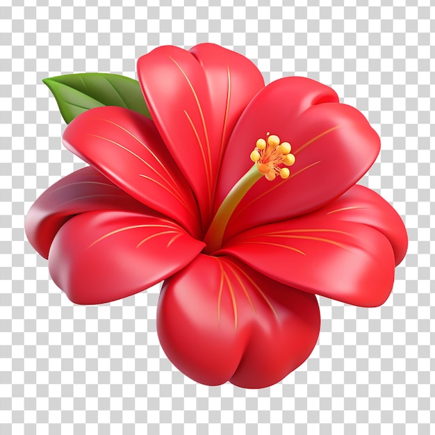 PSD 3d fleur d'hibiscus rouge isolée sur un fond transparent