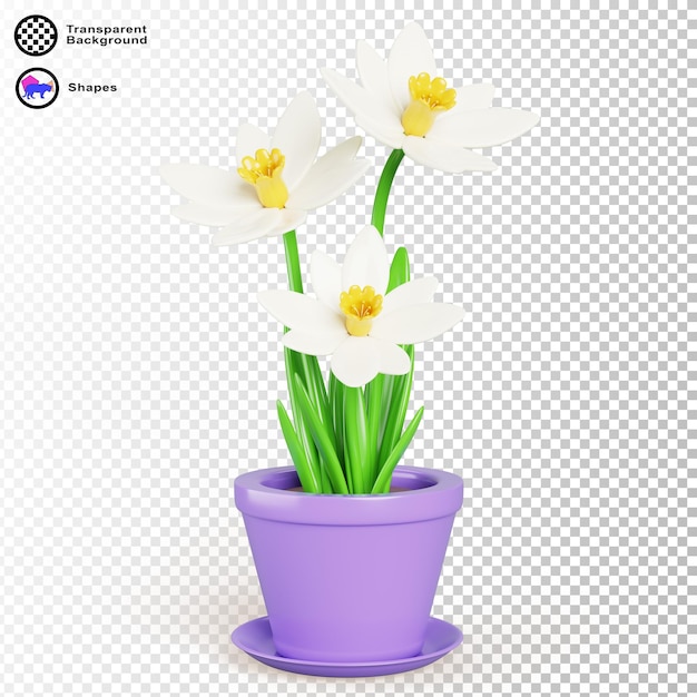 3d flor de narciso en la olla icono de renderización de dibujos animados planta floral realista de narcisos en la olla o en el jarrón para el verano casa jardín casa o oficina decoración interior planta de casa linda aislada