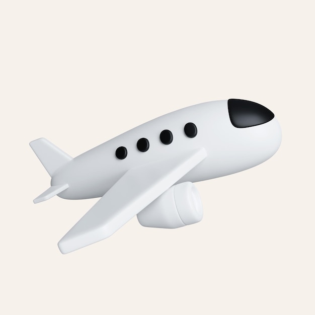 3D-Flugzeug Tourismus- und Reisekonzept Minimalstil Flaches Symbol isoliert auf weißem Hintergrund 3D-Rendering-Illustration Abschnittspfad