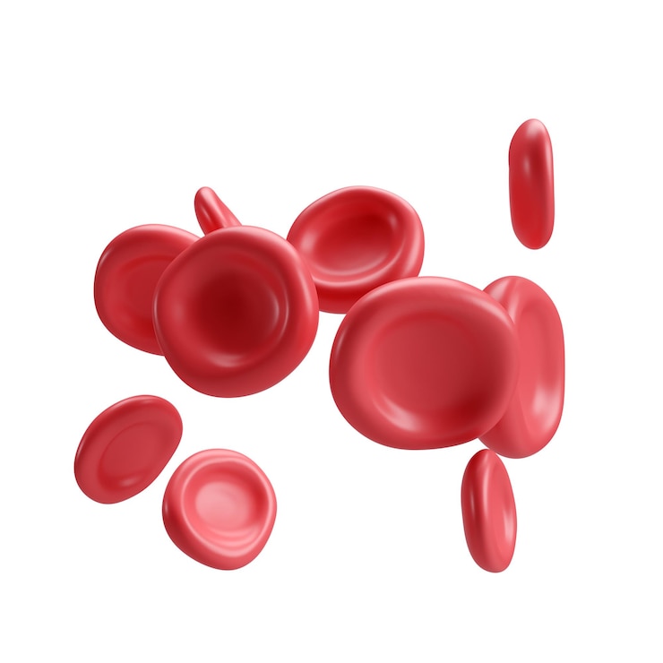 PSD 3d flujo glóbulos rojos hierro plaquetas eritrocitos ilustración de análisis médico realista