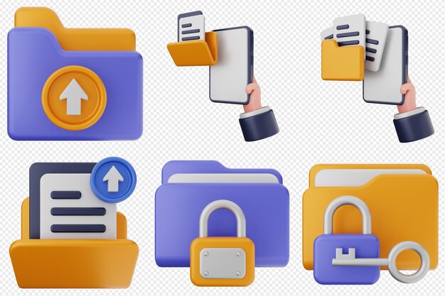 3d folder file document icon set bundle