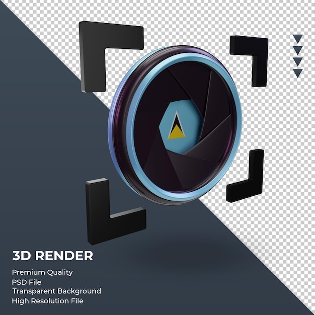 3d fotocamera con otturatore St Lucia bandiera rendering vista a sinistra