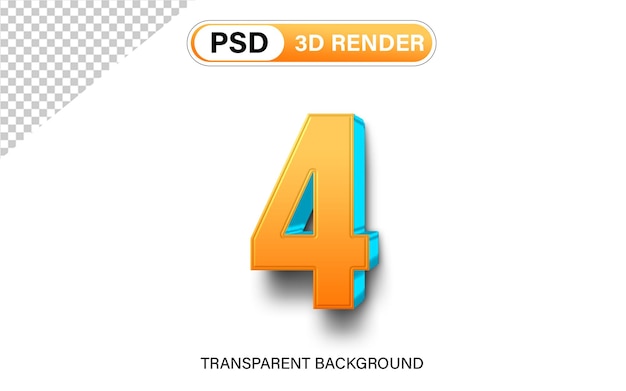 3d Four Number 4 orange gradient with blue isolated on transparent background