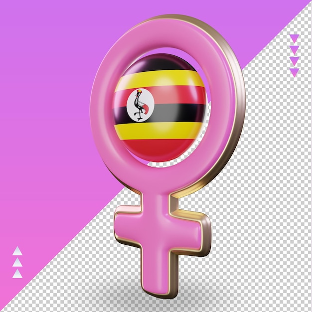 3d-frauentag-symbol uganda-flagge, die die rechte ansicht wiedergibt