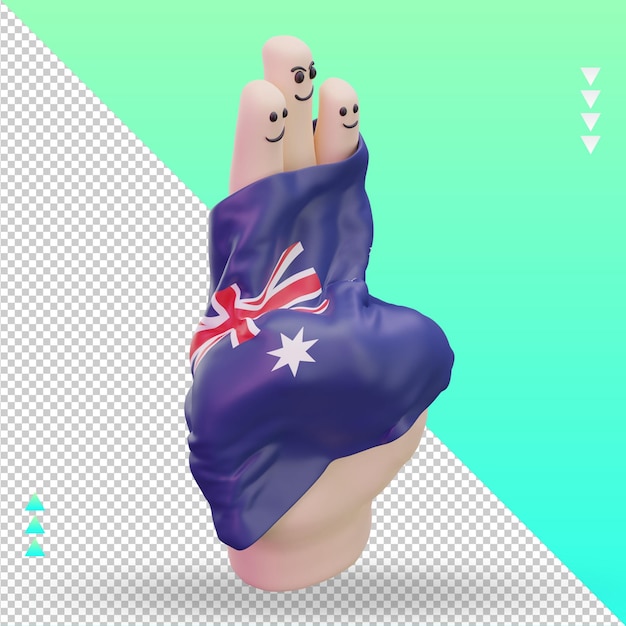 PSD 3d-freundschaftstag finger australien-flagge, die linke ansicht wiedergibt