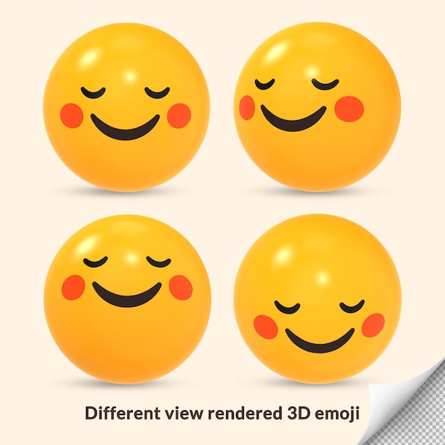 3D fröhliches schüchternes Lächeln mit roten Wangen Emoji-Reaktionssymbol mit unterschiedlicher Ansicht gerendert