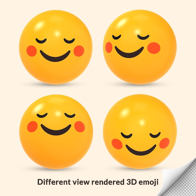 PSD 3d fröhliches schüchternes lächeln mit roten wangen emoji-reaktionssymbol mit unterschiedlicher ansicht gerendert