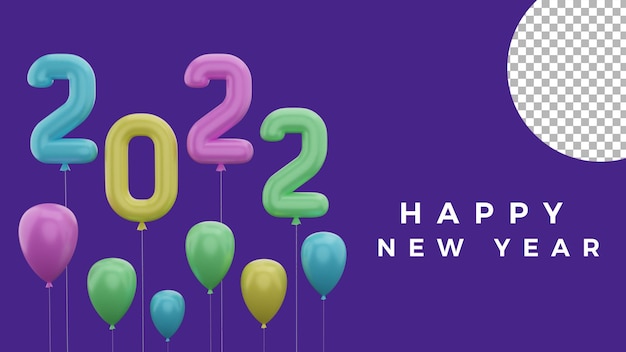 3d frohes neues jahr 2022 bunte ballonhintergrundkonzept hohe qualität