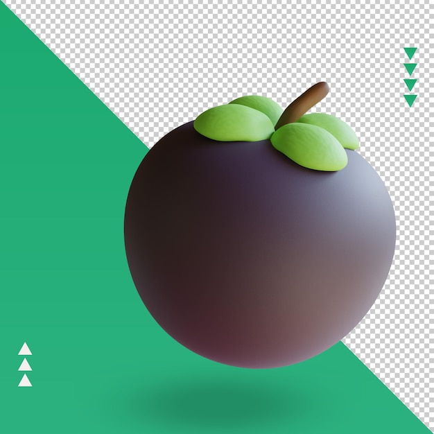 PSD 3d-früchte mangostan-rendering linke ansicht