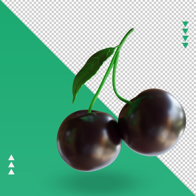PSD 3d fruits black cherry renderizado vista izquierda