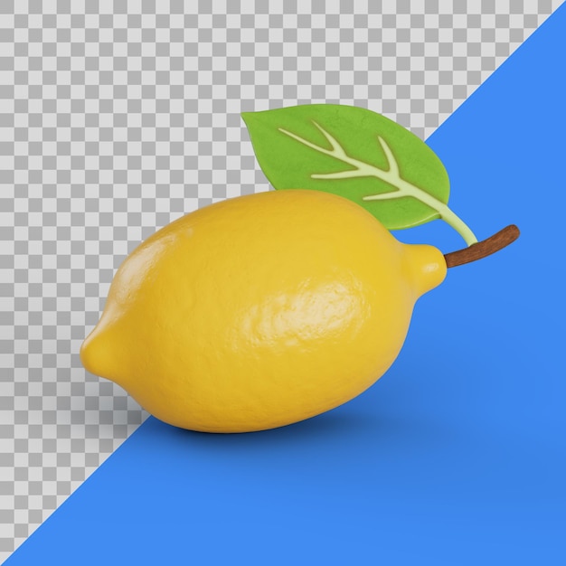 3d fruta de limão amarelo estilizado com folha