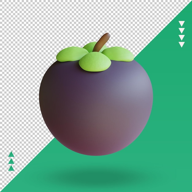 3d frutas mangostão renderização vista frontal