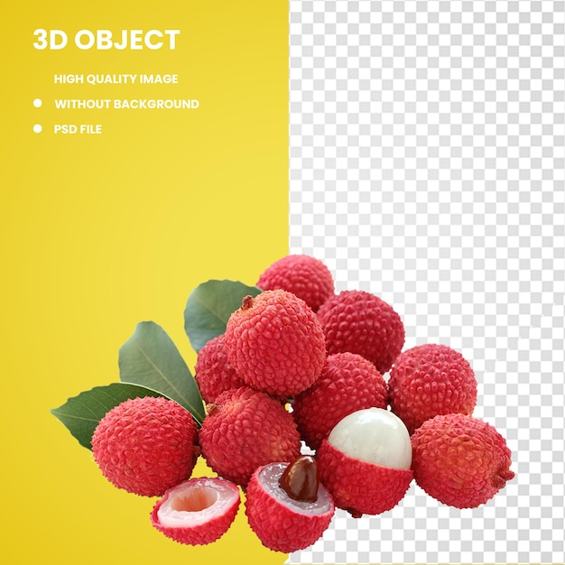 PSD 3d frutas rojas y rambutan pulasan lychee frutas longan y ciruela y alimentos naturales y frutti di bosc