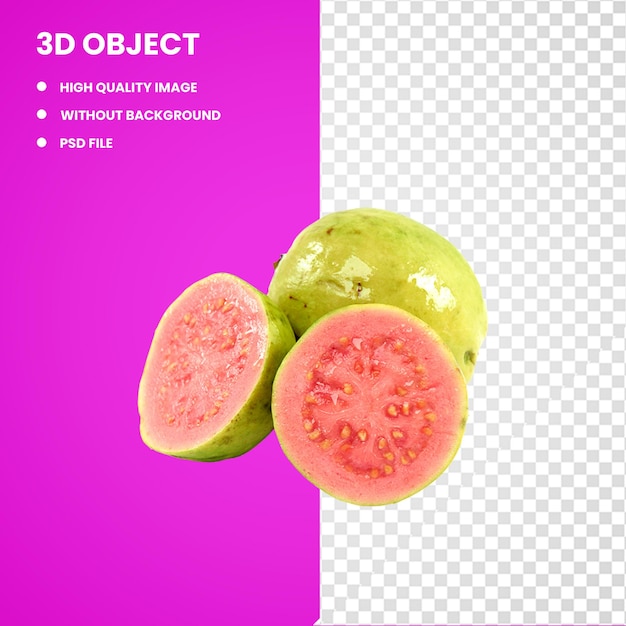 3d frutti di guava tagliati in fette guava comune frutta tropicale guava di fragola